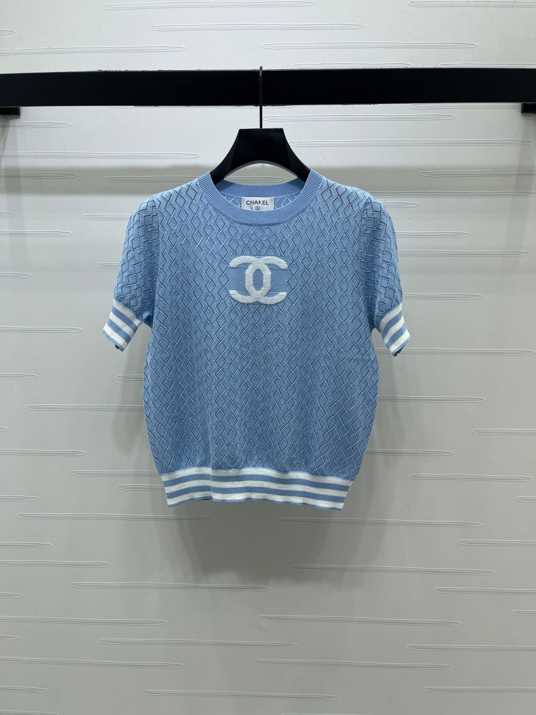 Chanel 2026 Pattern Hollow-Out Round Neck Knitted Short Sleeve Cotton 394026