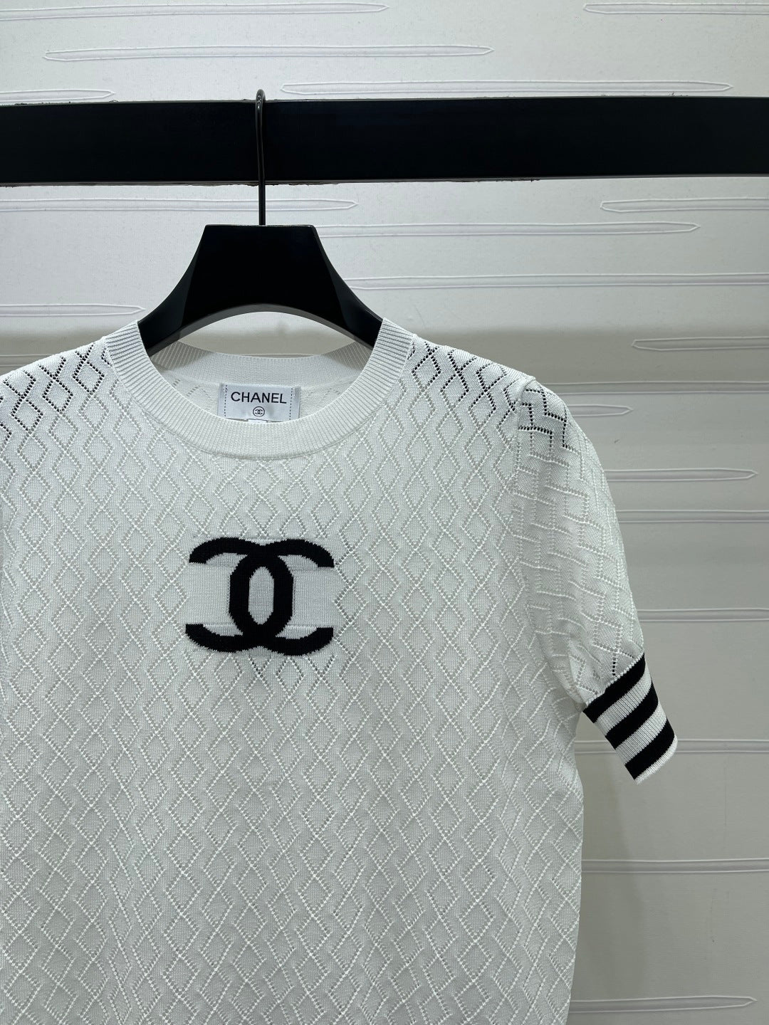 Chanel 2026 Pattern Hollow-Out Round Neck Knitted Short Sleeve Cotton 394026