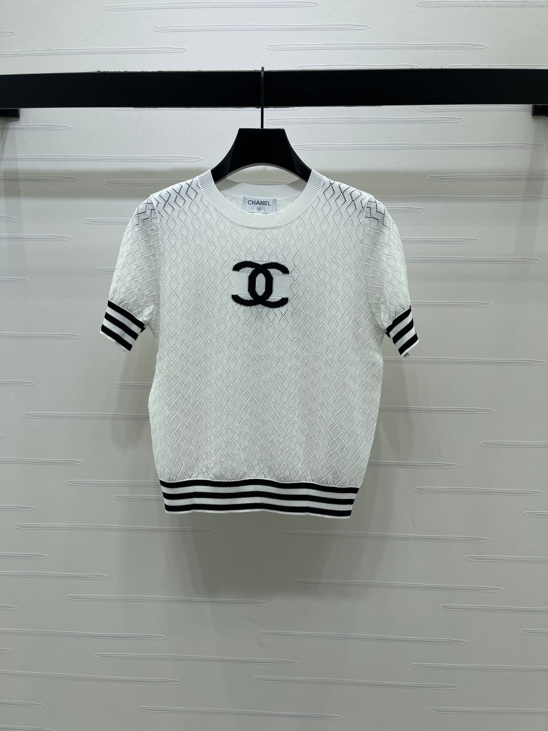 Chanel 2026 Pattern Hollow-Out Round Neck Knitted Short Sleeve Cotton 394026
