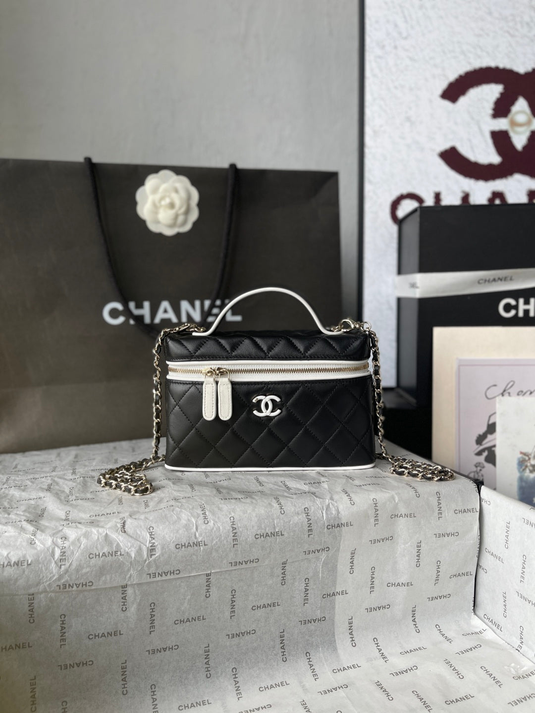 Chanel 2026 Panda Hidden Edition Small Box Bag 19.5cm Lambskin