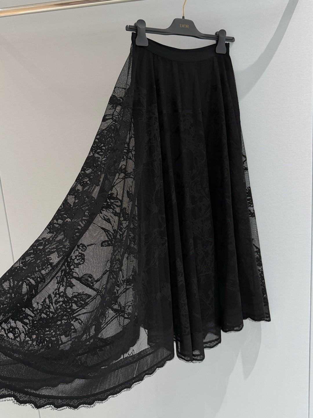 Dior 2026 Long Skirt Black and White Lace Cotton 408346