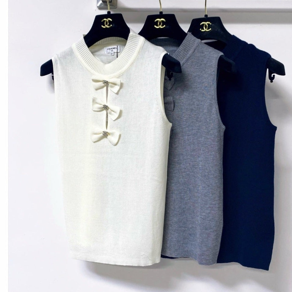 Chanel 2026 Rib-Knit Sleeveless Bow Details Wool 410640