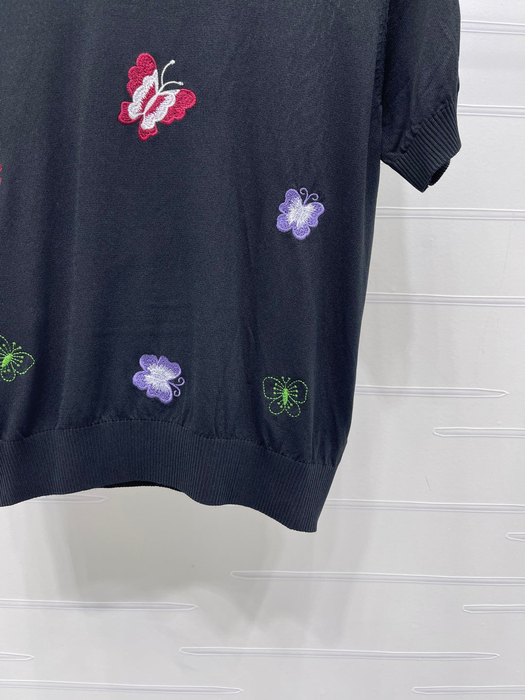 Dior 2026 Embroidered Butterfly Knit Short-Sleeve T-Shirt Cotton 422553