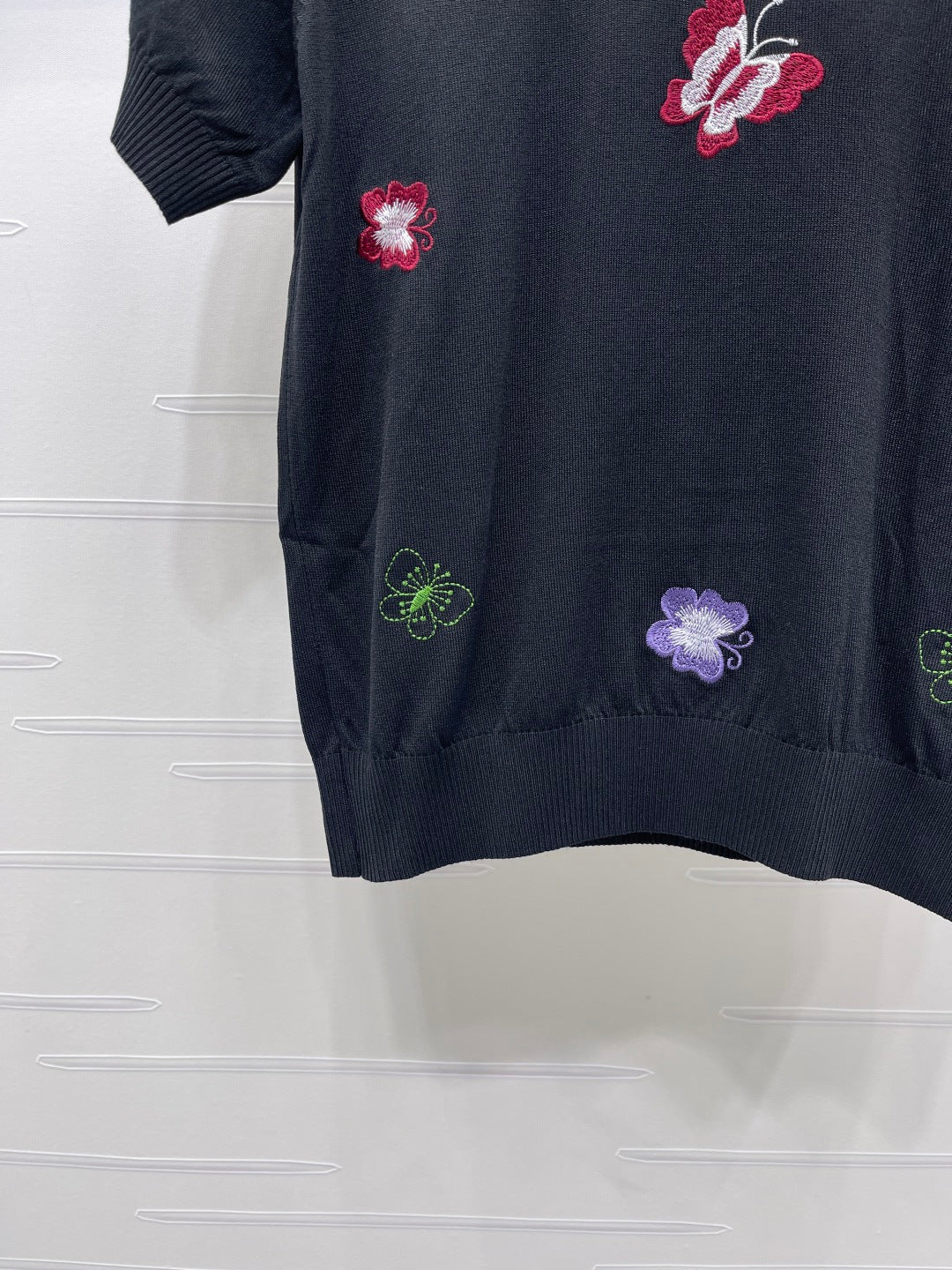 Dior 2026 Embroidered Butterfly Knit Short-Sleeve T-Shirt Cotton 422553