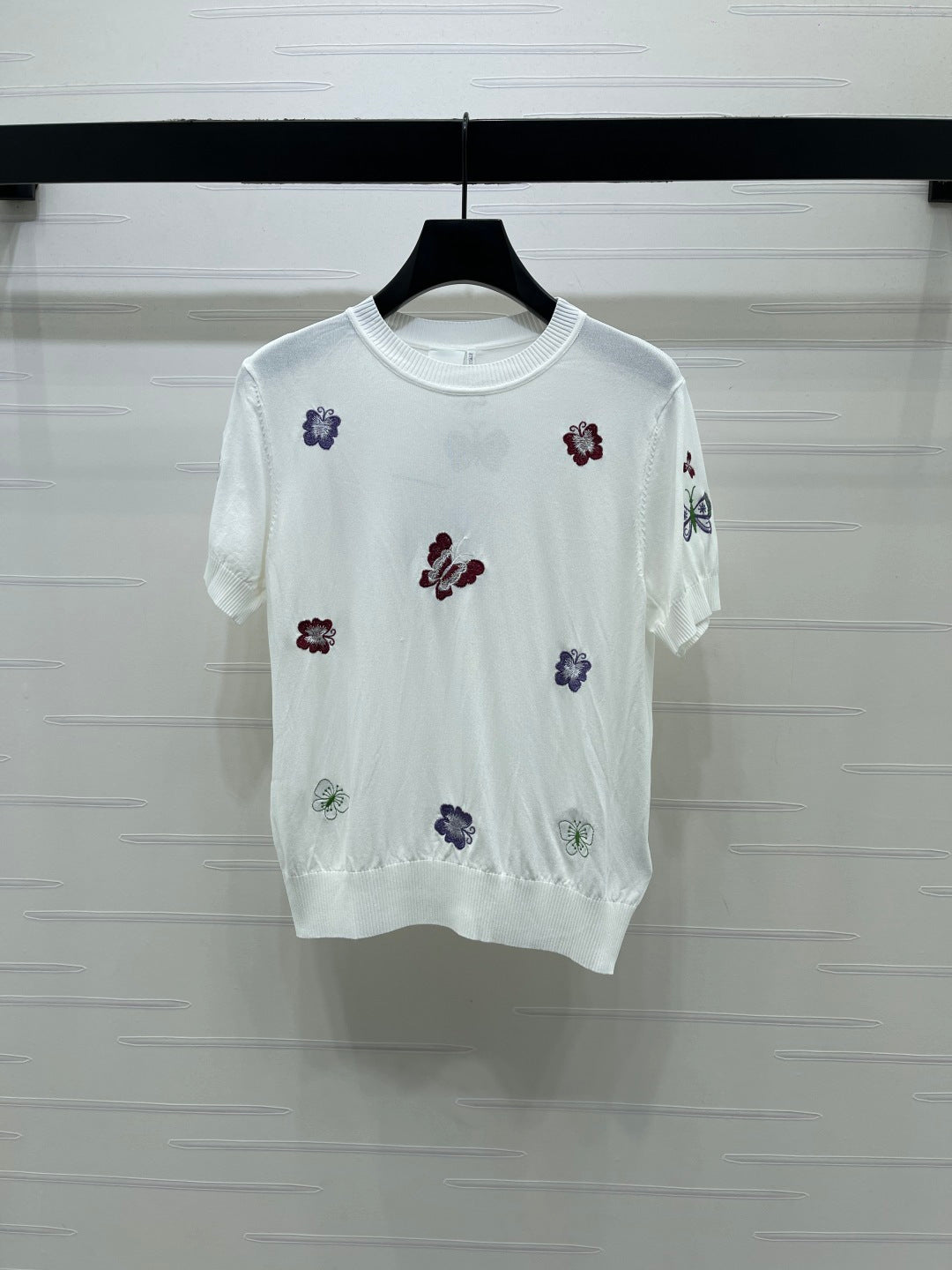 Dior 2026 Embroidered Butterfly Knit Short-Sleeve T-Shirt Cotton 422553
