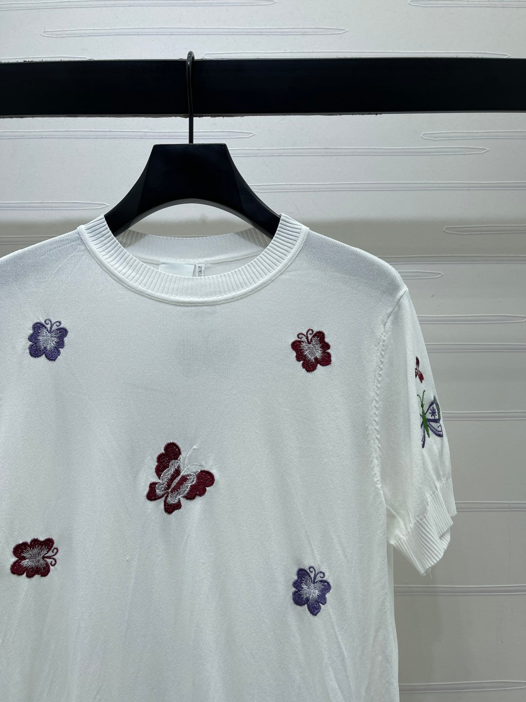 Dior 2026 Embroidered Butterfly Knit Short-Sleeve T-Shirt Cotton 422553