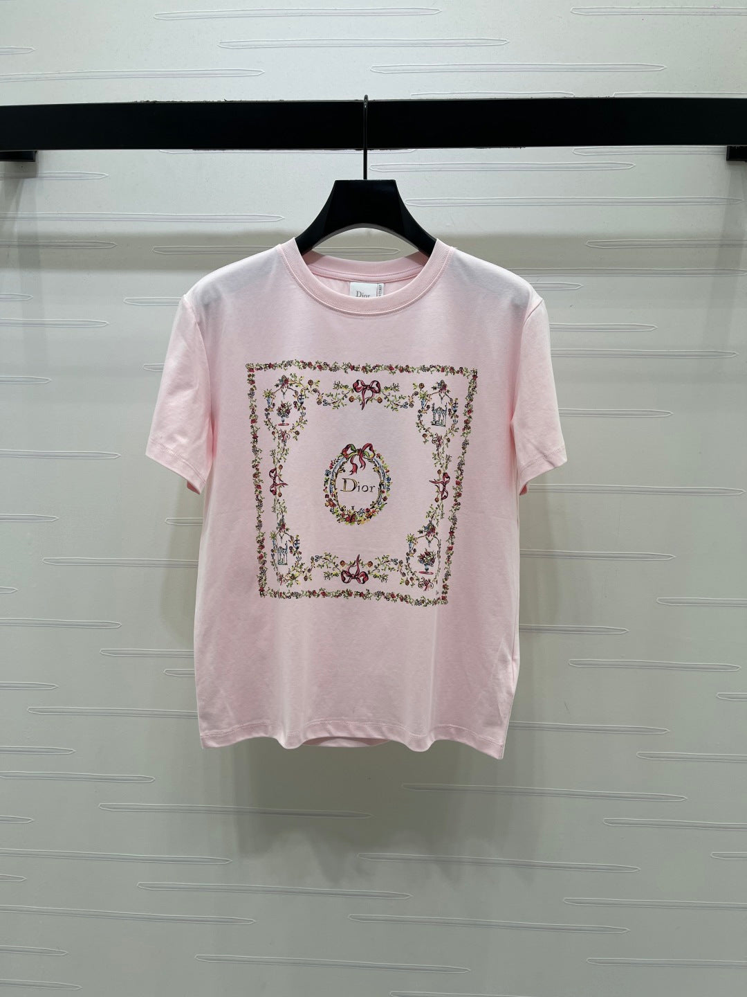 Dior 2026 Square Floral Embroidery Short-Sleeve T-Shirt Cotton 385378