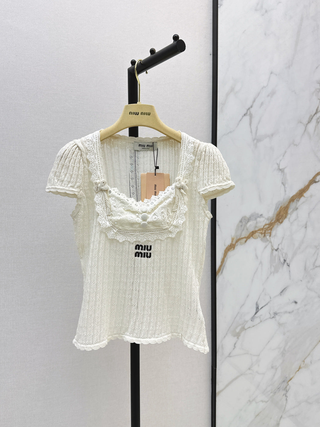 Miumiu 2026 Slim-fit Short-sleeved Knit Top Cotton 445784