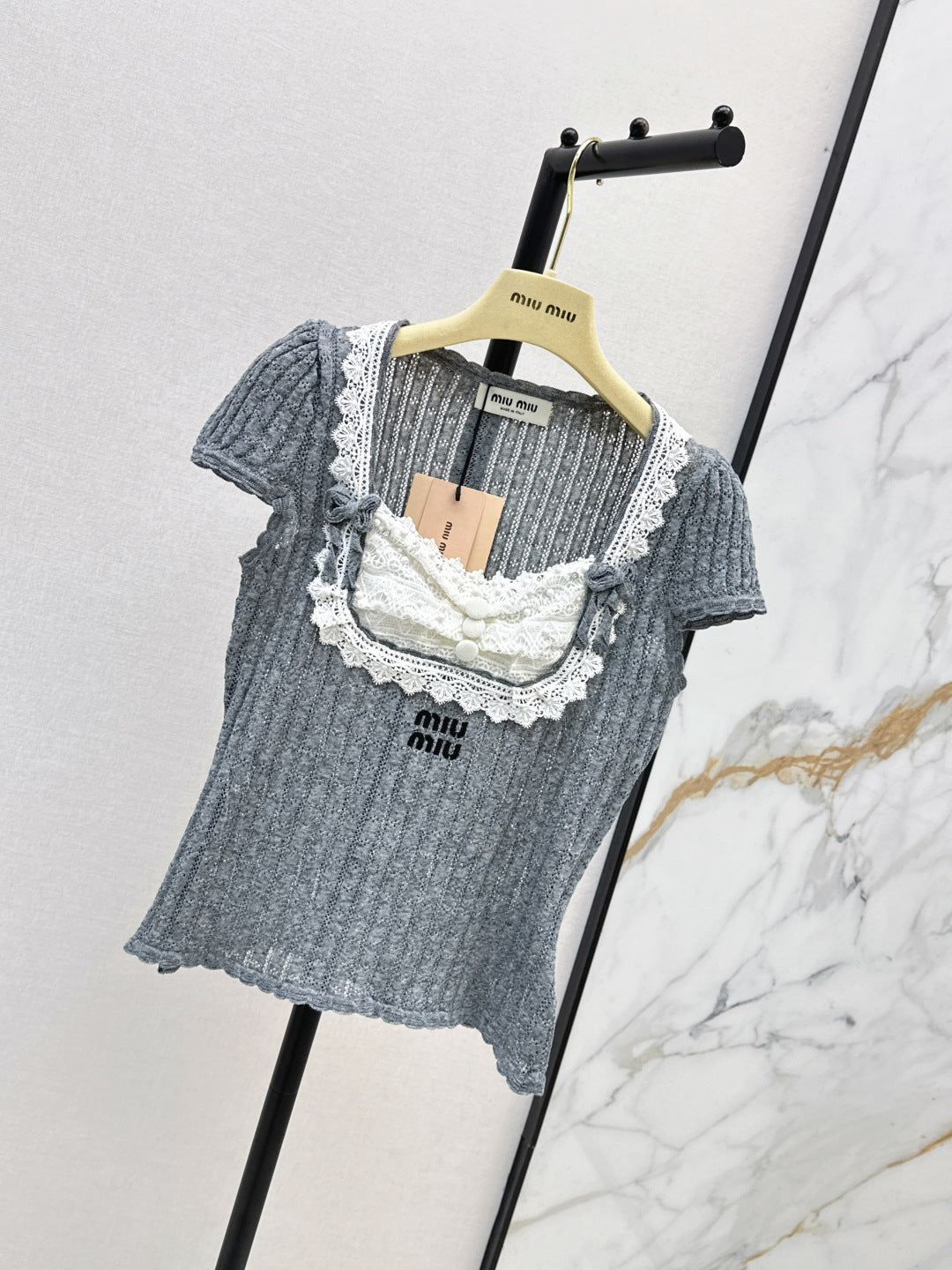 Miumiu 2026 Slim-fit Short-sleeved Knit Top Cotton 445784