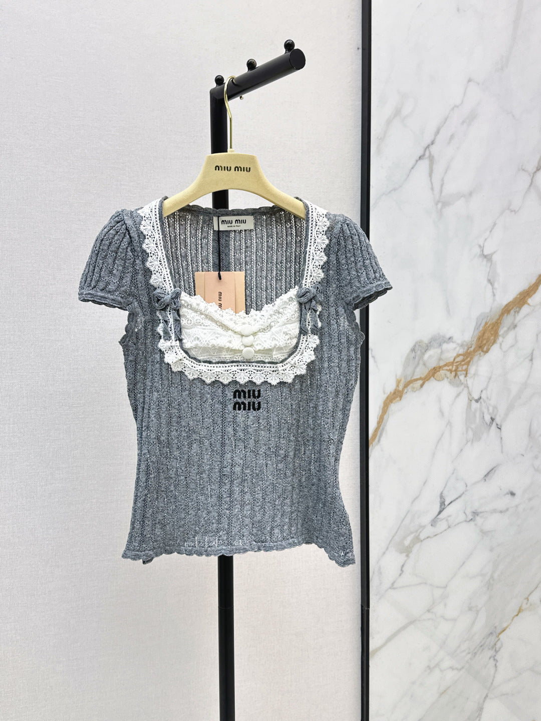 Miumiu 2026 Slim-fit Short-sleeved Knit Top Cotton 445784