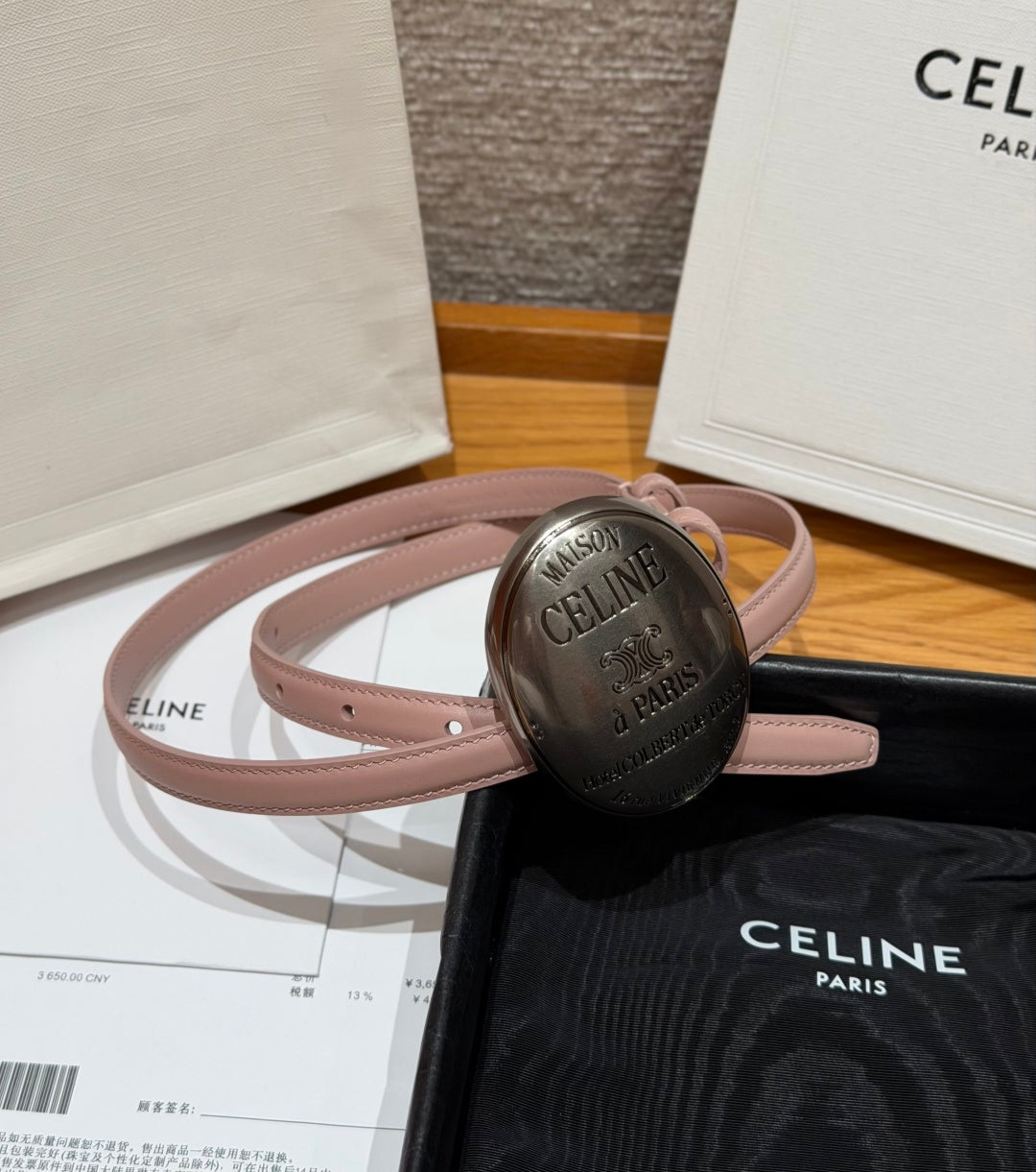 Celine 2026 Maison Belt 1.3cm Silver Buckle Taurillon Leather