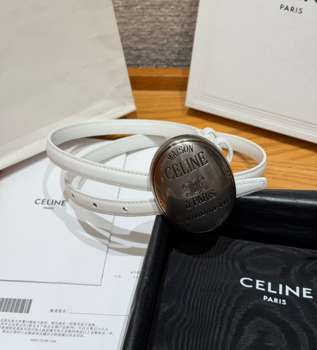 Celine 2026 Maison Belt 1.3cm Silver Buckle Taurillon Leather