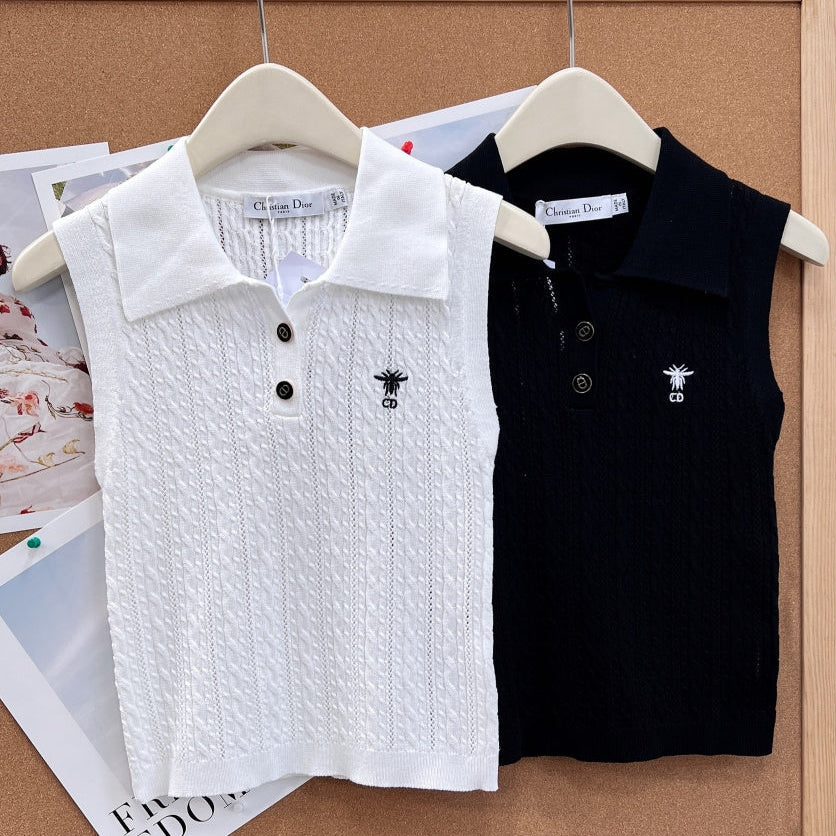 Dior 2026 Knit Polo Vest Bee Embroidery Wool 481948