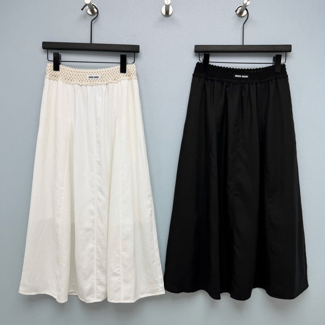 Miumiu 2026 Midi Skirt with Crocheted Waistband Cotton Tencel 392402