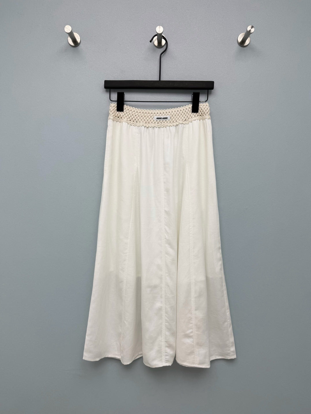Miumiu 2026 Midi Skirt with Crocheted Waistband Cotton Tencel 392402