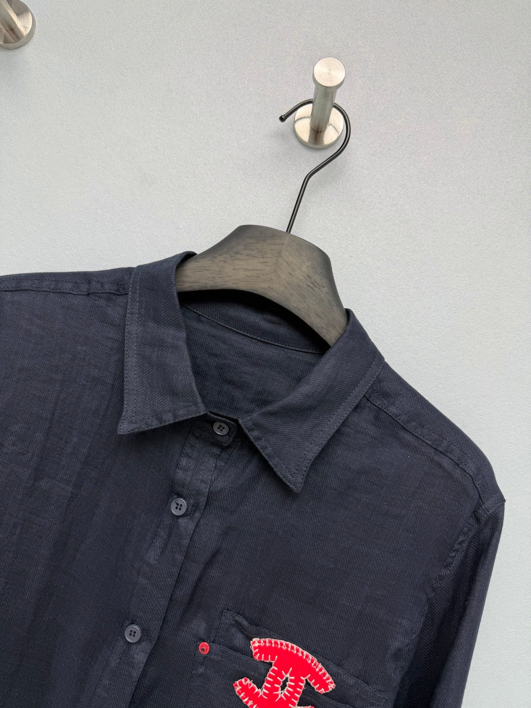 Chanel 2026 Double C Embroidery Shirt White and Navy Blue Cotton 392370