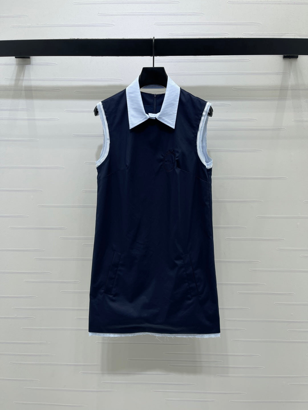 Dior 2026 Color-blocked Striped Collared Sleeveless Dress Cotton 392608