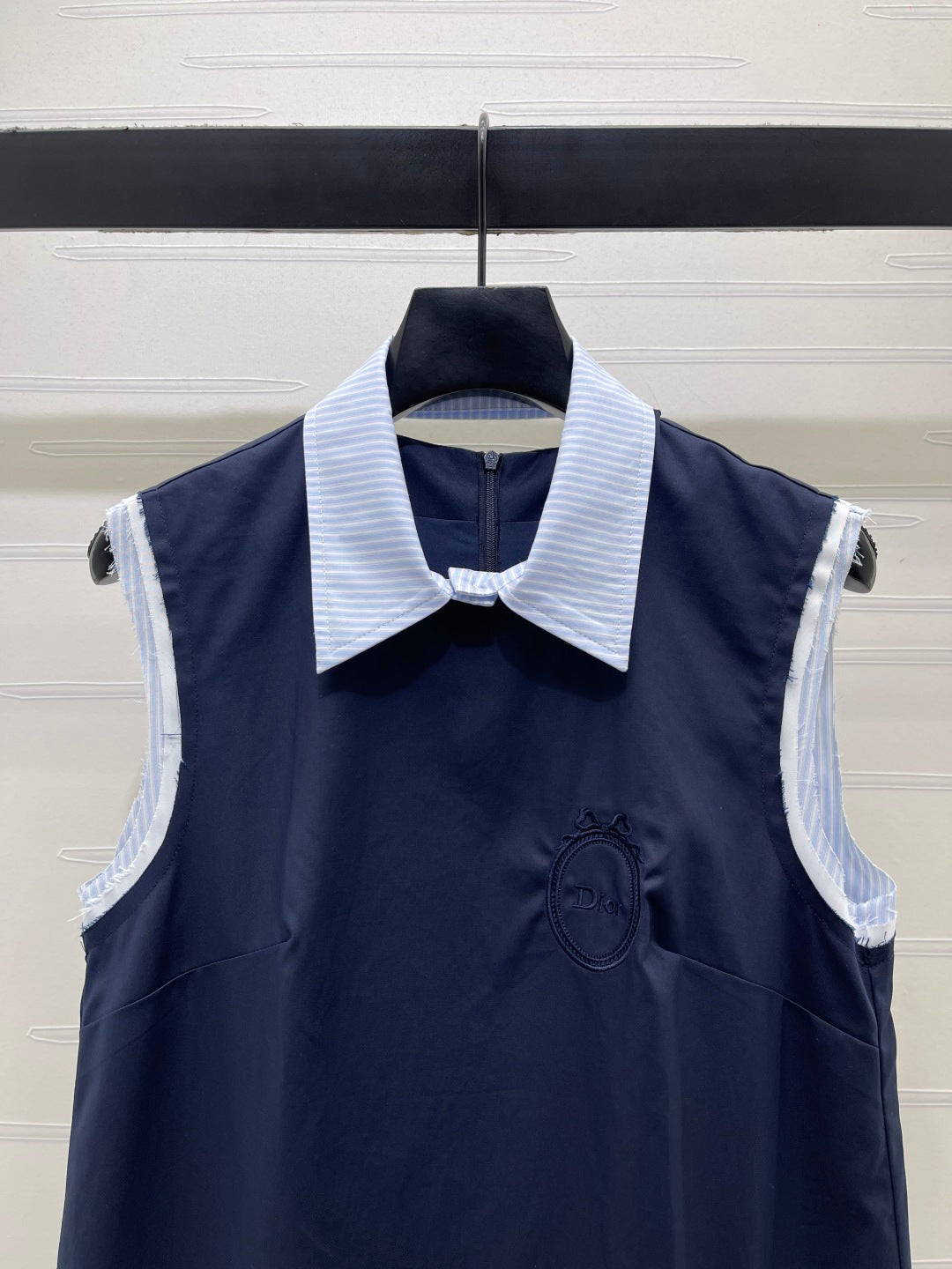 Dior 2026 Color-blocked Striped Collared Sleeveless Dress Cotton 392608