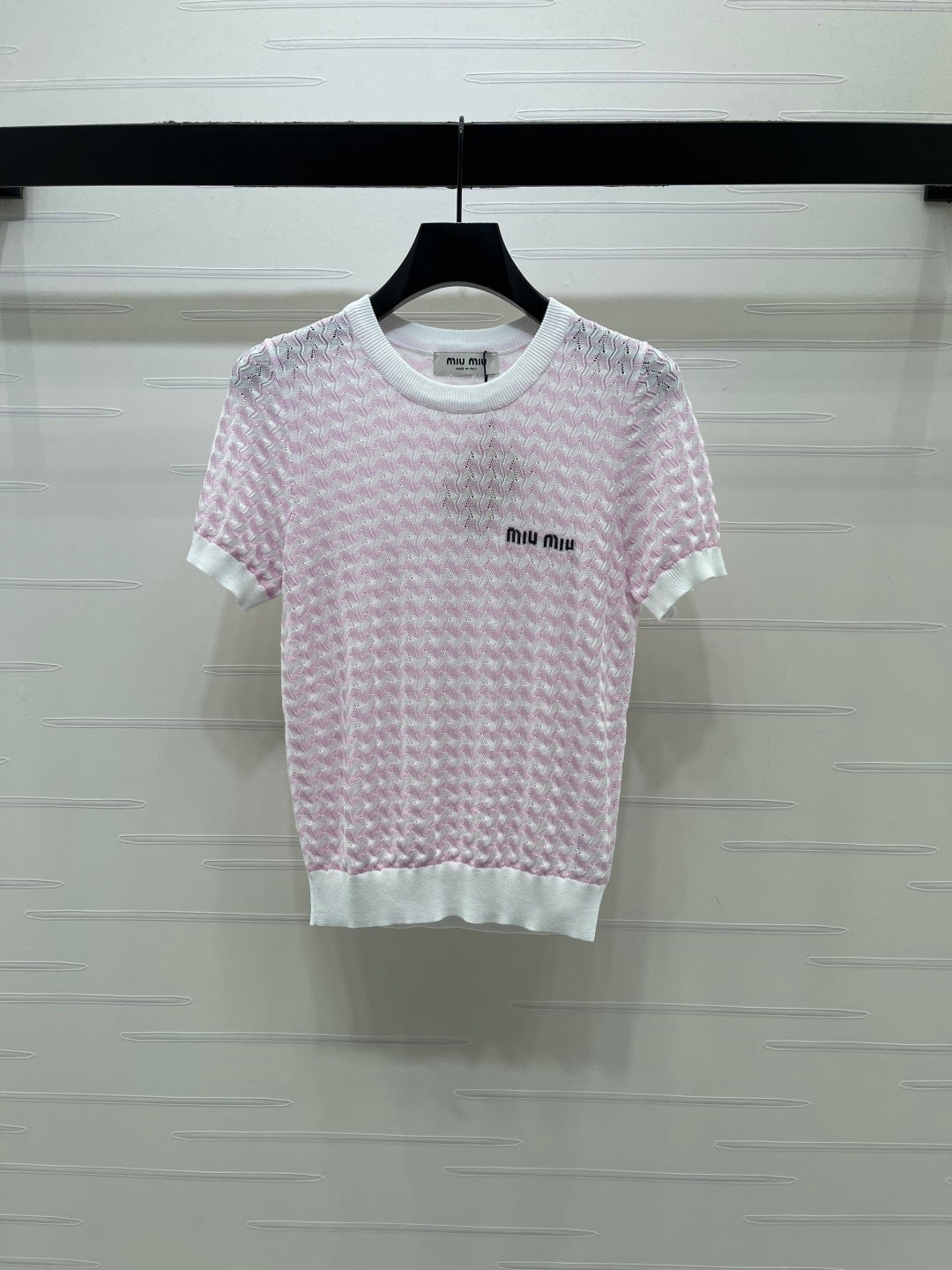 Miumiu 2026 Hollow-out Knit Short-sleeved Top Tencel Cotton 395656