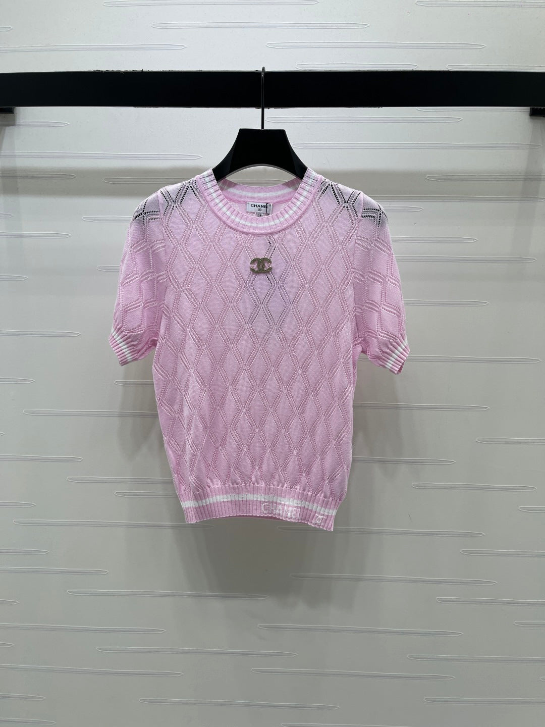 Chanel 2026 Diamond Pattern Knit Short-Sleeve T-Shirt Tencel 397443