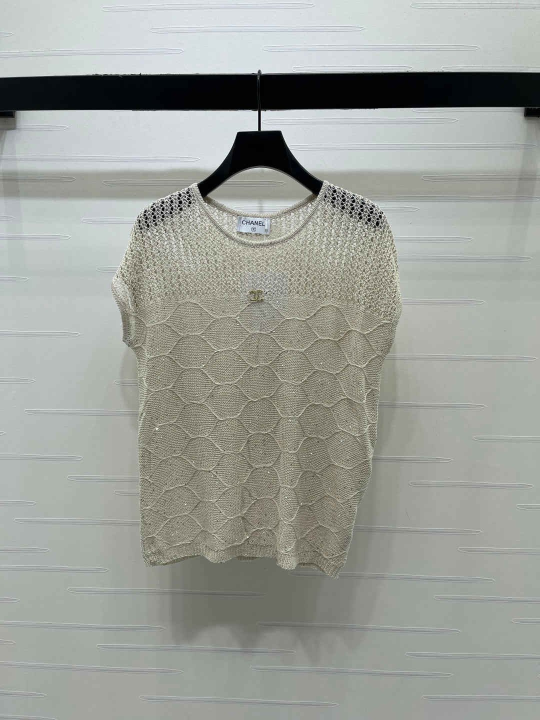 Chanel 2026 Round Neck Hollow Out Knit Short Sleeve Tencel 397438