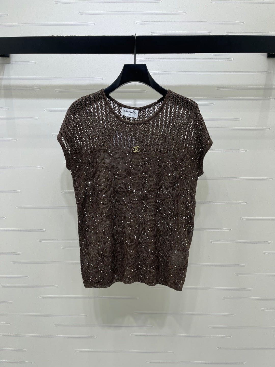 Chanel 2026 Round Neck Hollow Out Knit Short Sleeve Tencel 397438