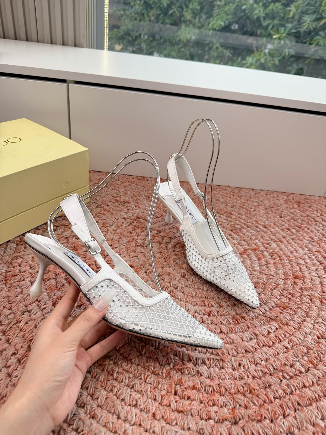 Jimmy Choo 2026 Amel Crystal-Embellished Slingback 50mm Silk 916780