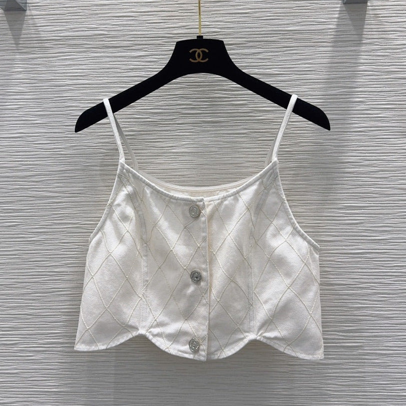 Chanel 2026 Denim Crop Top Blue and White Cotton 731802