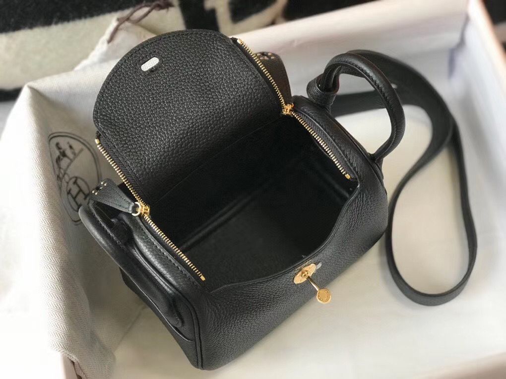 HM Mini Lindy 20cm Black Clemence Leather