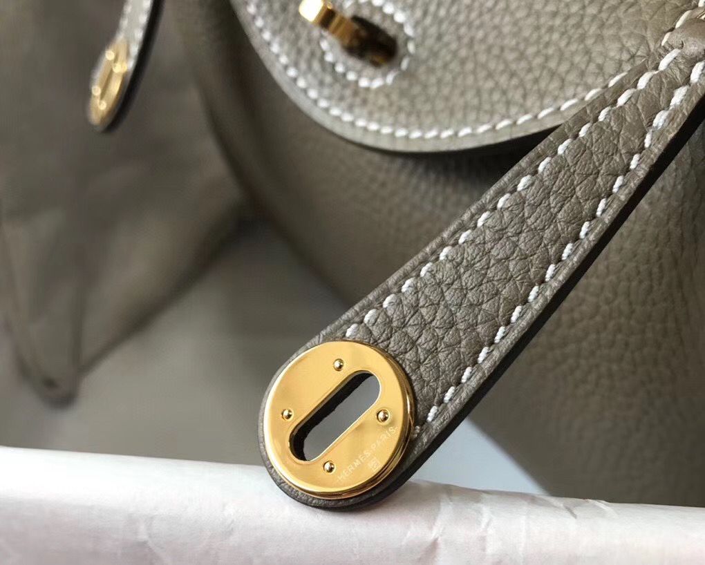 HM Mini Lindy 20cm Taupe Clemence Leather