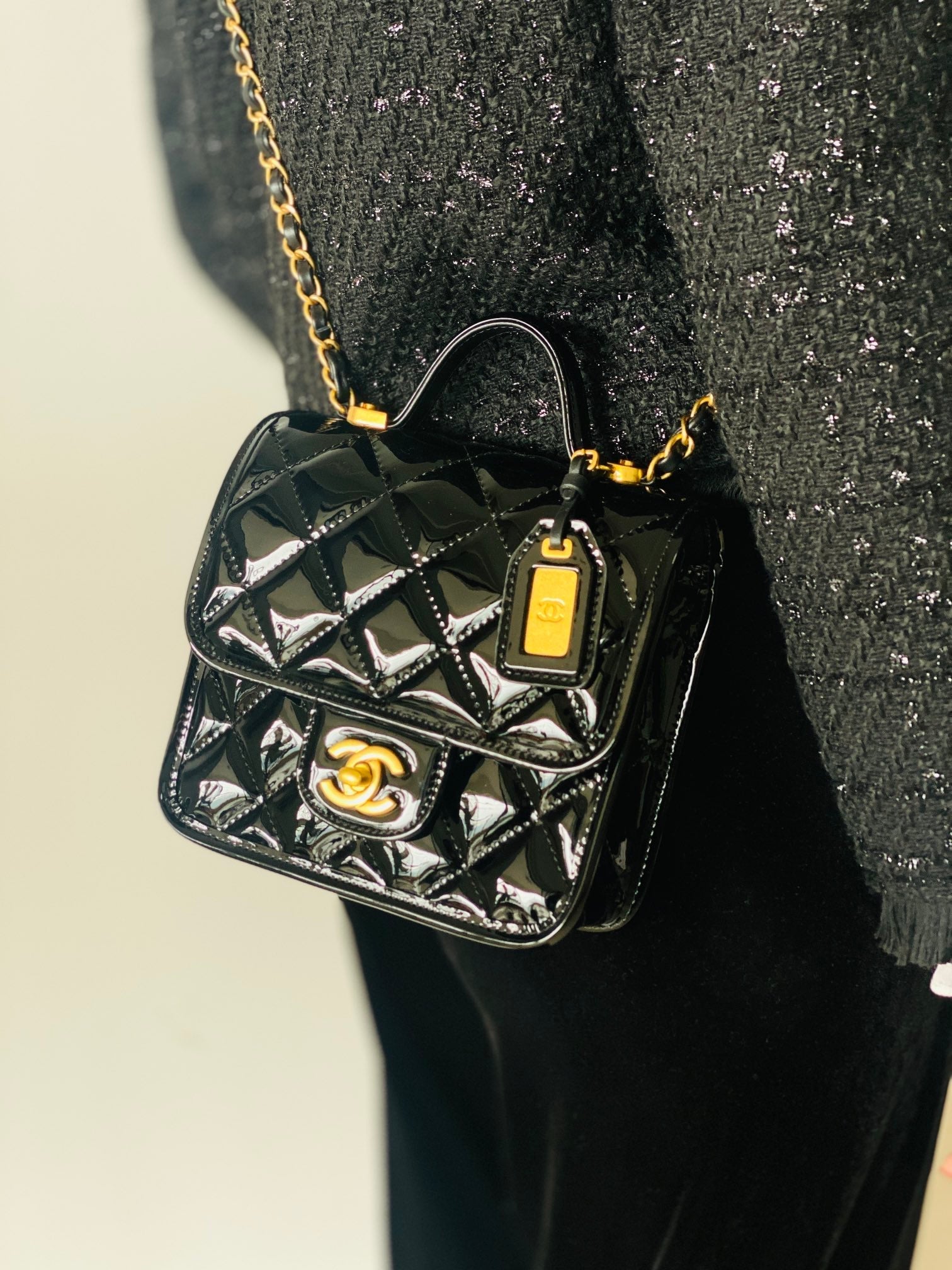 CC 2025 Medium Flap Bag  Black Patent Calfskin