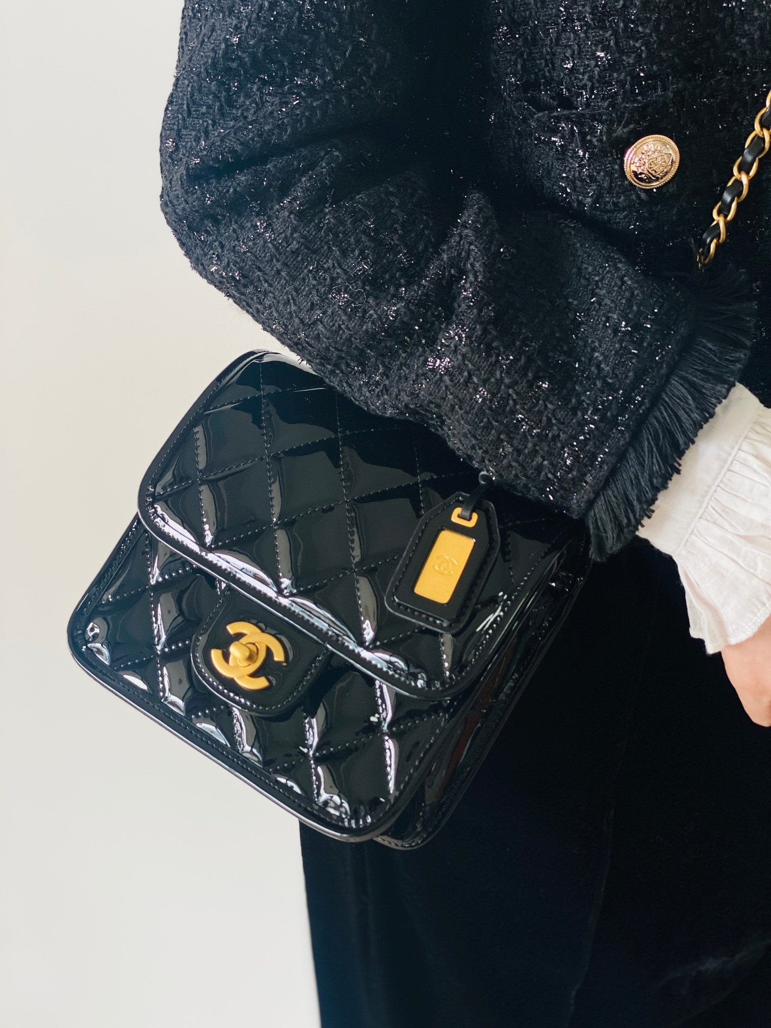 CC 2025 Medium Flap Bag  Black Patent Calfskin