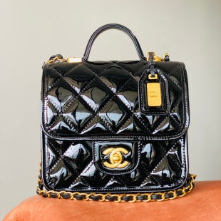 CC 2025 Medium Flap Bag  Black Patent Calfskin