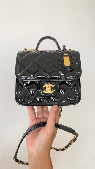 CC 2025 Medium Flap Bag  Black Patent Calfskin