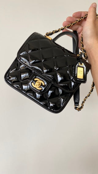 CC 2025 Medium Flap Bag  Black Patent Calfskin