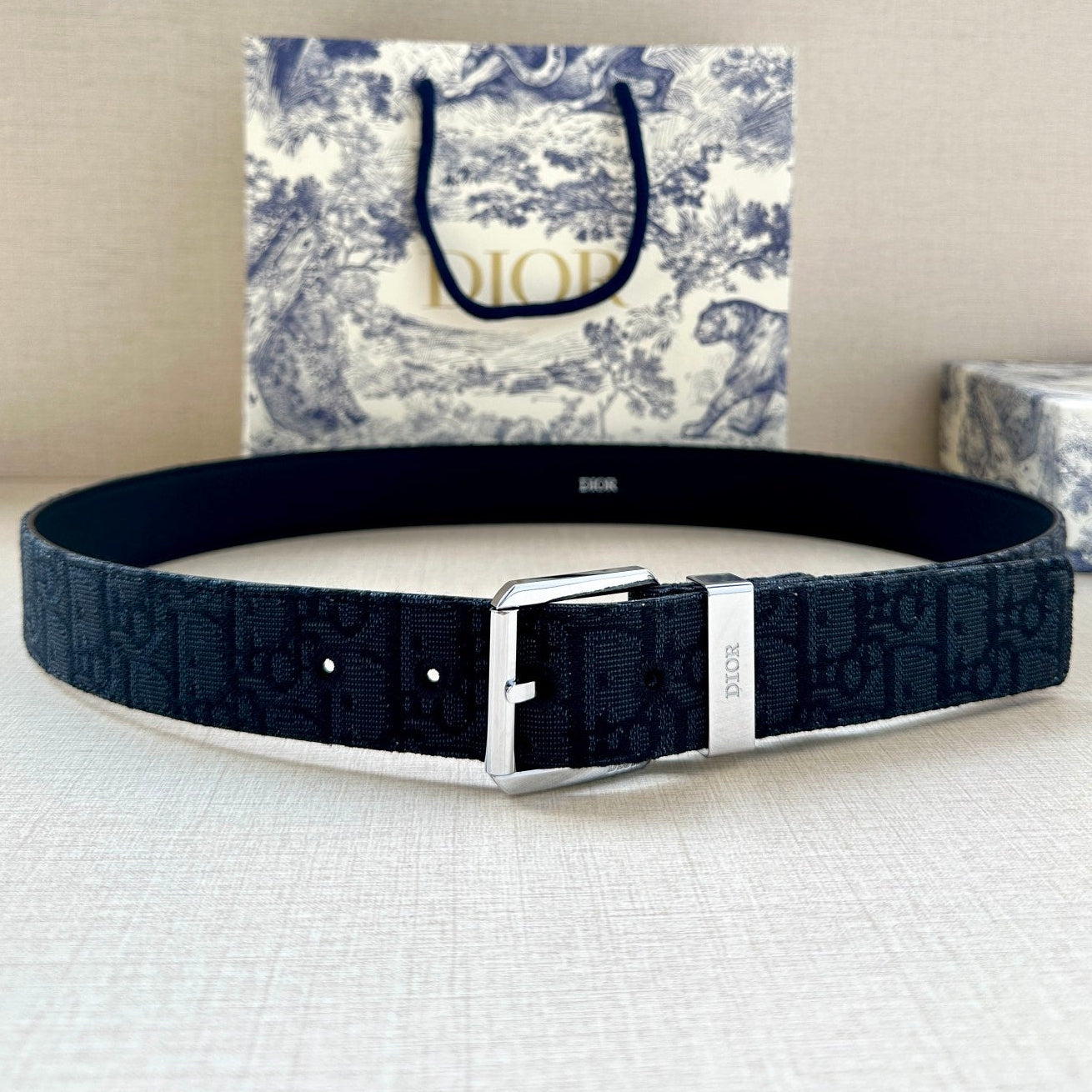 Dior Oblique Belt 35mm Jacquard and Grained Calfskin 208461