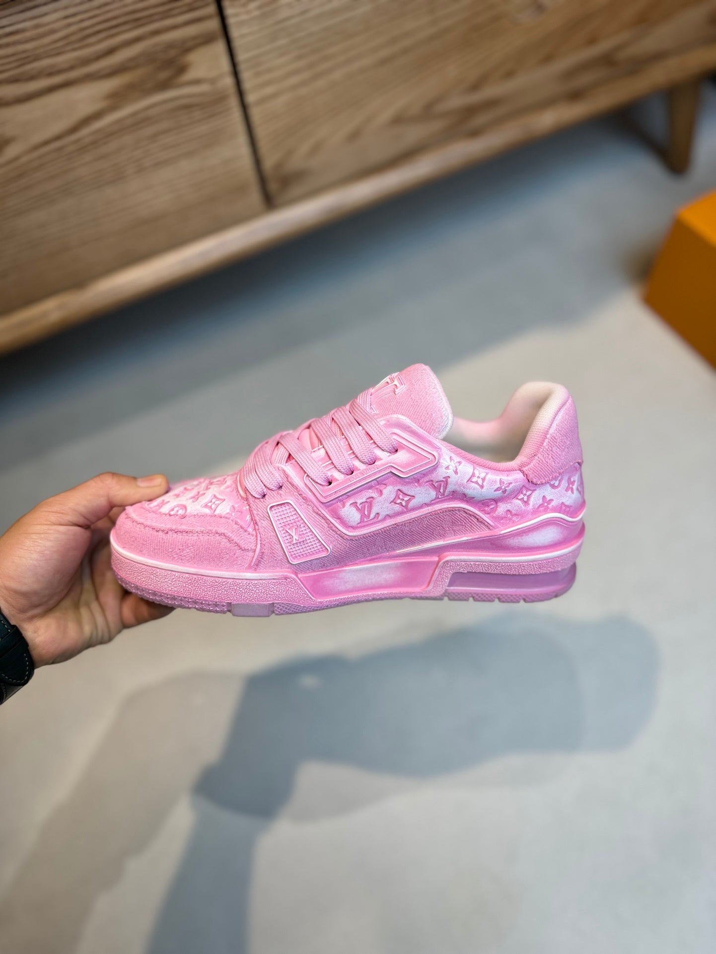 LV TRAINER MONOGRAM DENIM WHITE PINK SNEAKER