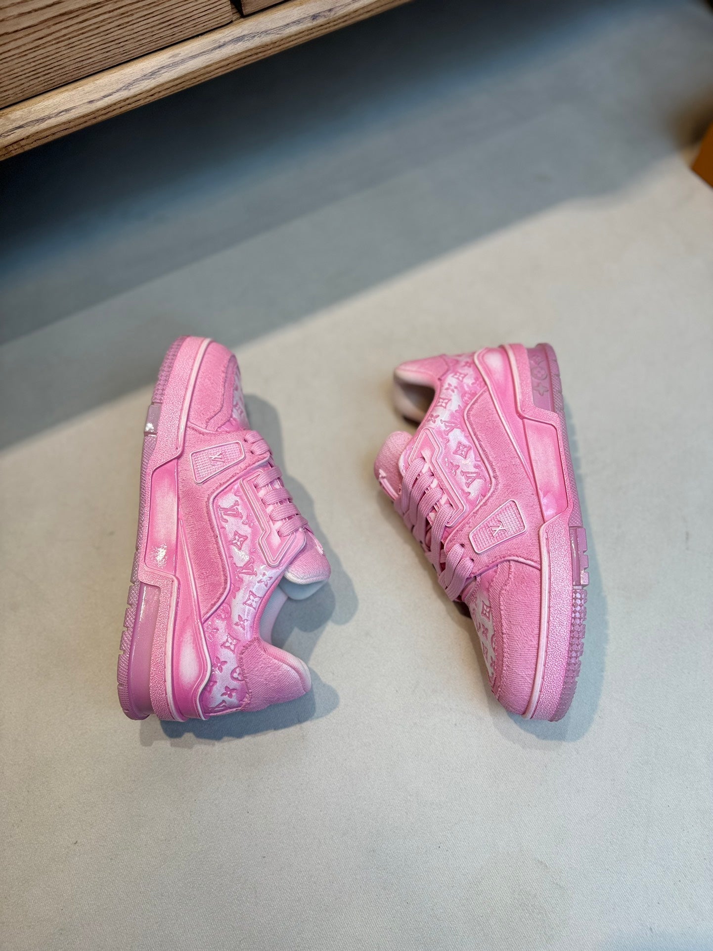 LV TRAINER MONOGRAM DENIM WHITE PINK SNEAKER
