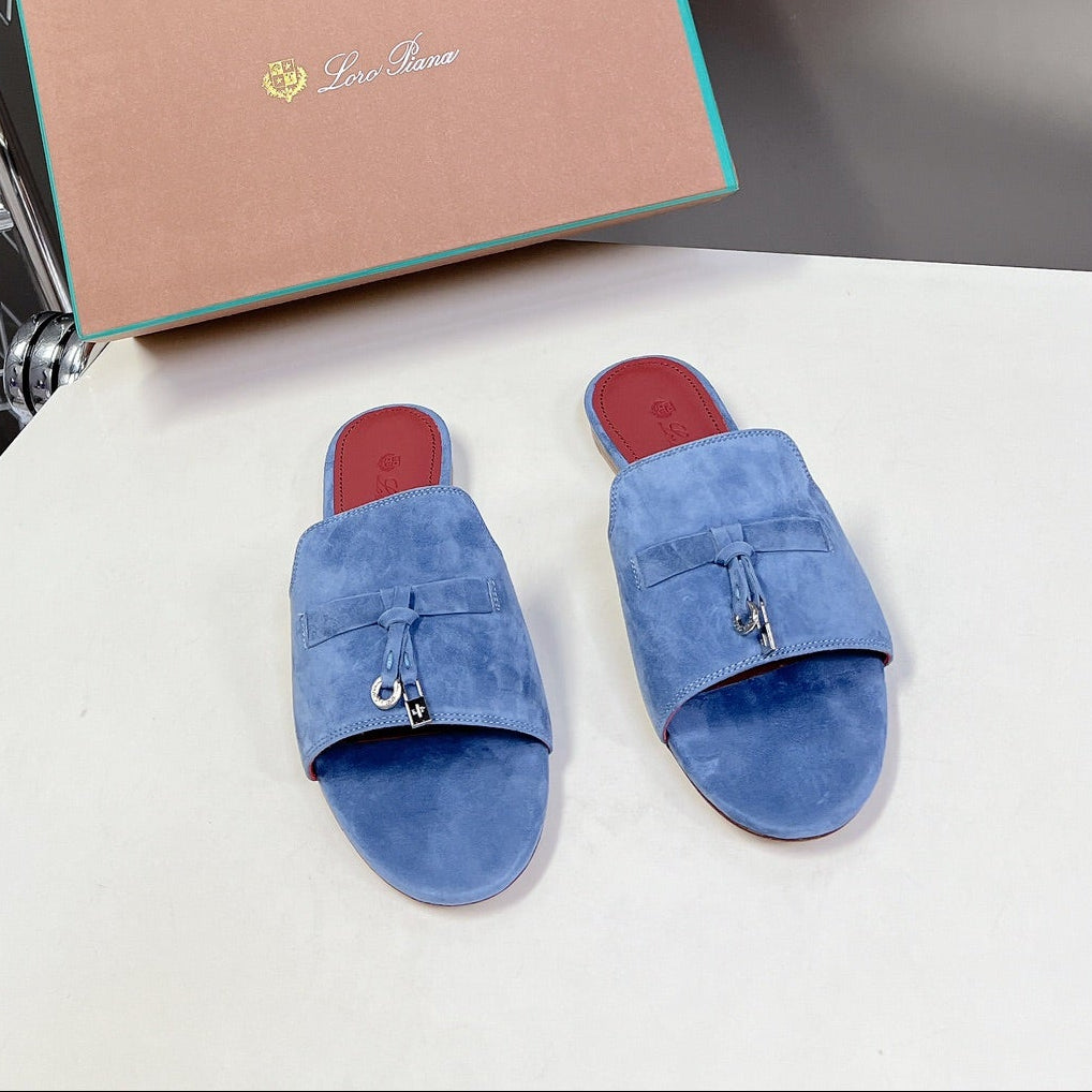 Loro Piana Summer Charms Flat Sandals Suede Lambskin