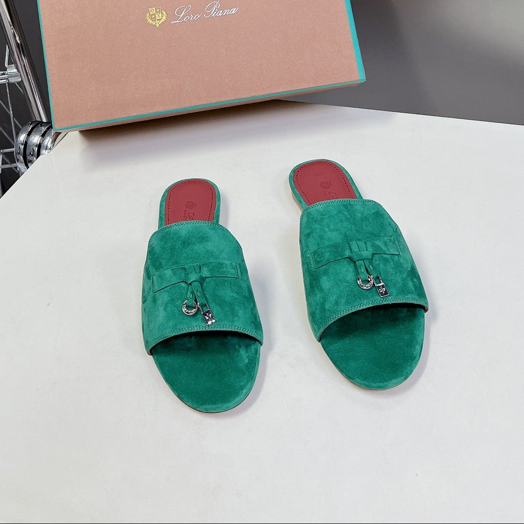 Loro Piana Summer Charms Flat Sandals Suede Lambskin