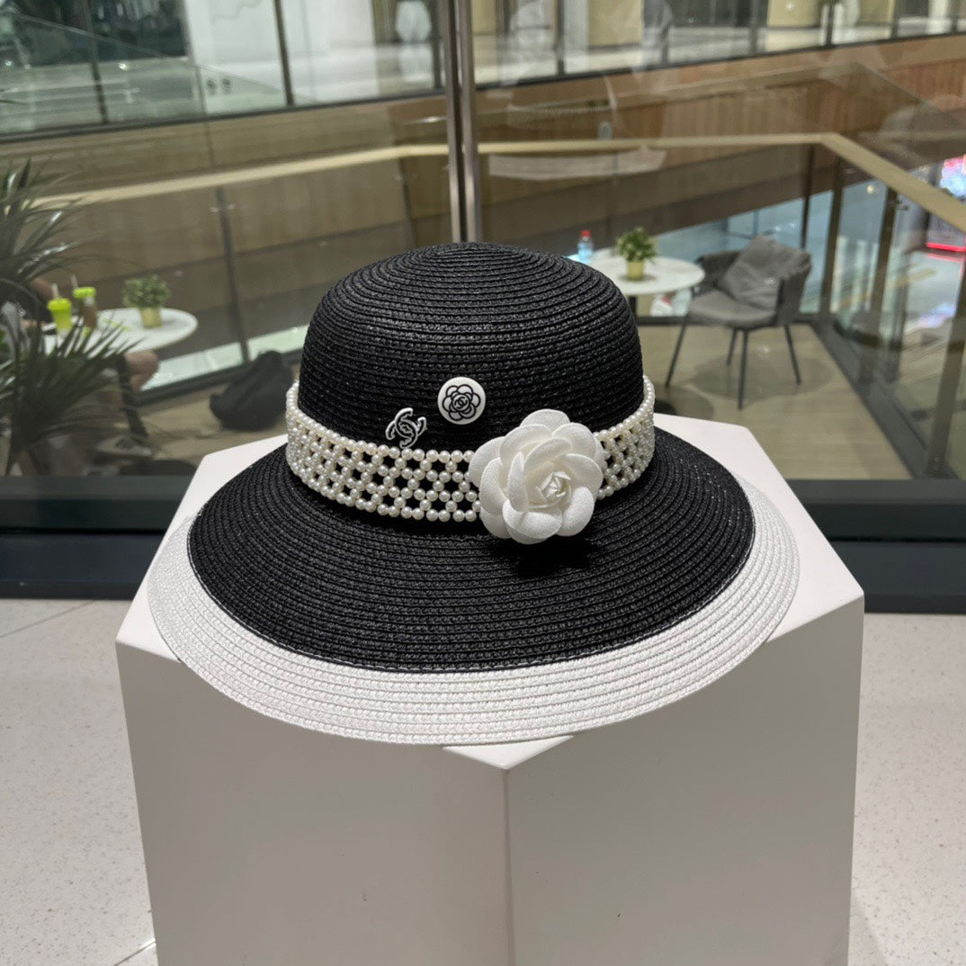 Chanel Camellia Woven Straw Hat 213420