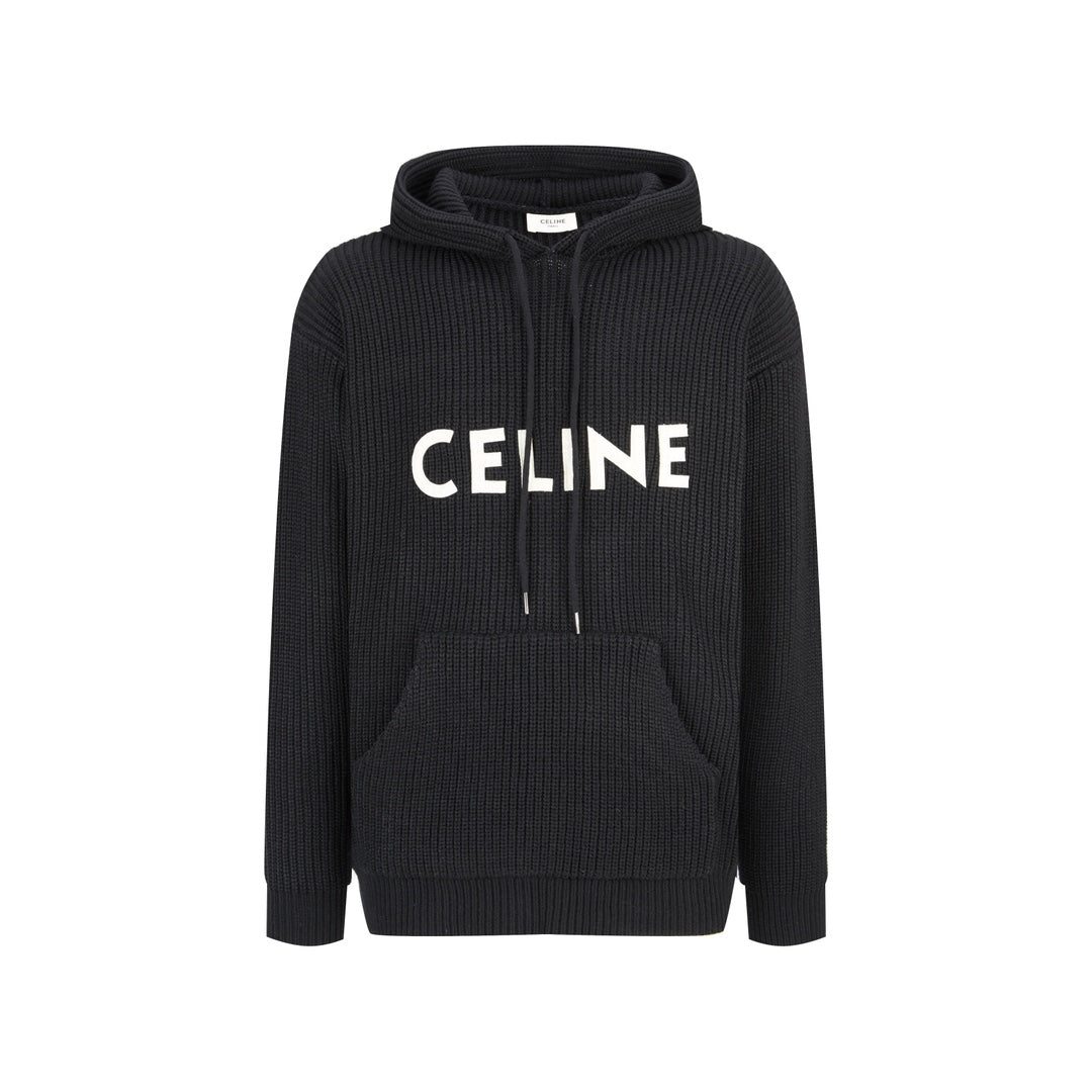 CELINE Patch Embroidered Hoodie Sweater Wool Cotton