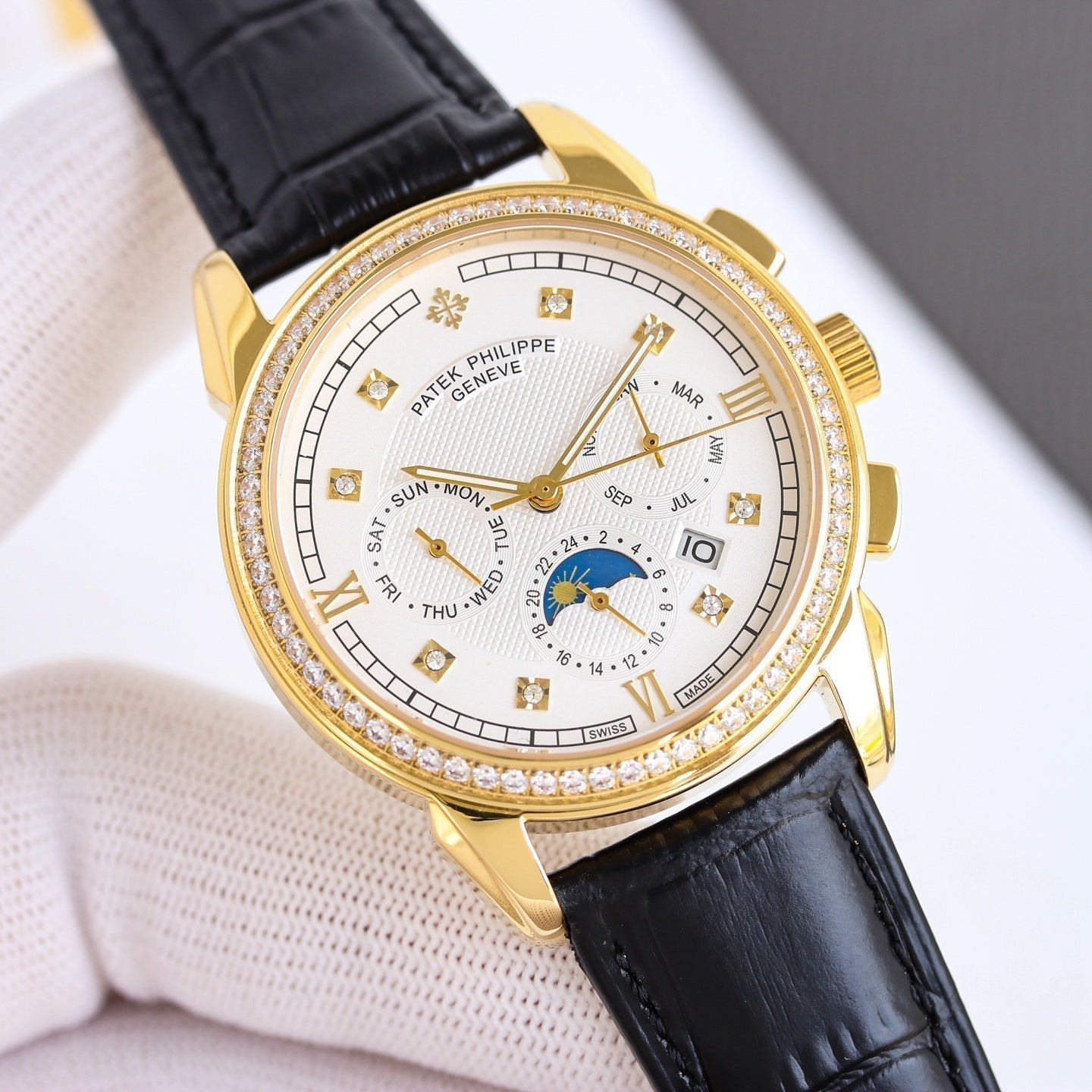 Patek Philippe Annual Calendar 42mm Gold Case Black Leather Strap