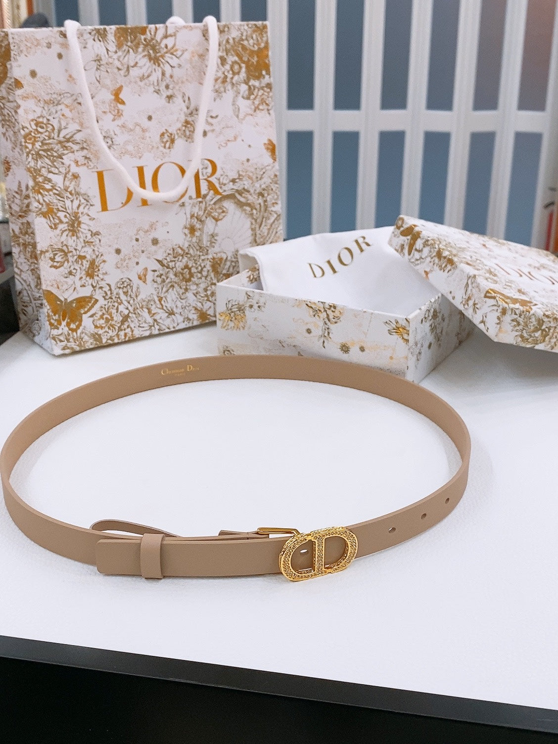 Dior Crystal Buckle Belt 20mm Smooth Calfskin 186307