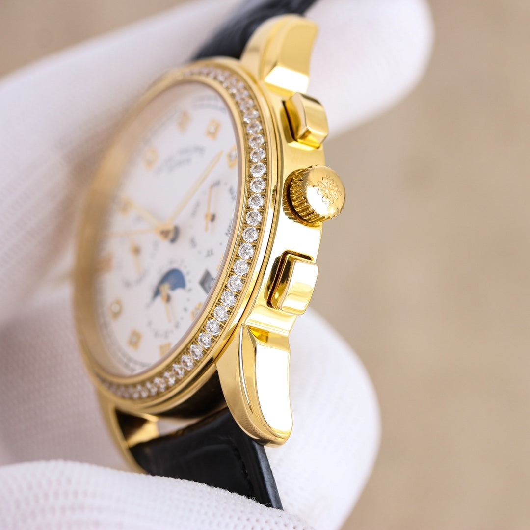 Patek Philippe Annual Calendar 42mm Gold Case Black Leather Strap