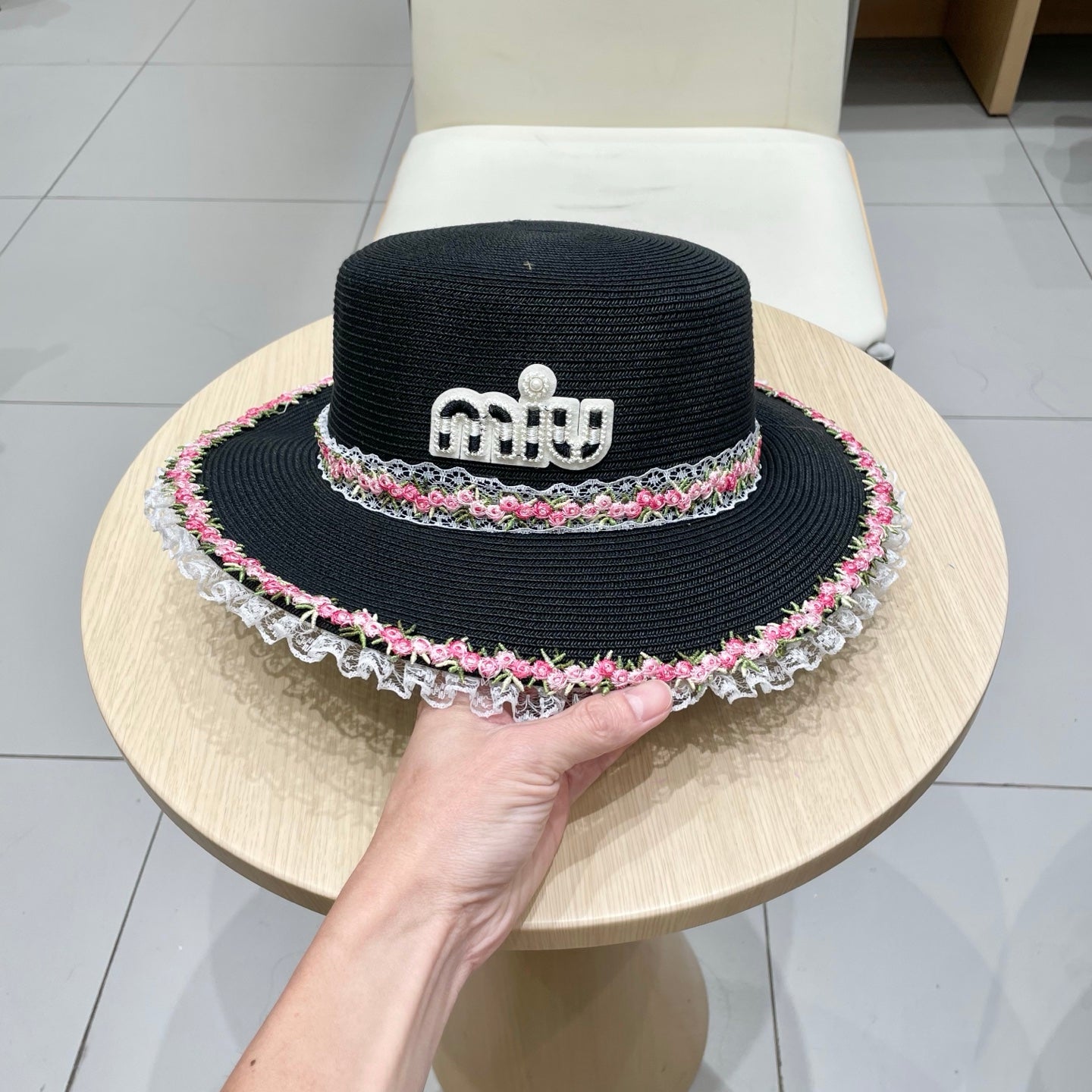 Miumiu Braided Straw-trimmed Bowl Hat 219091