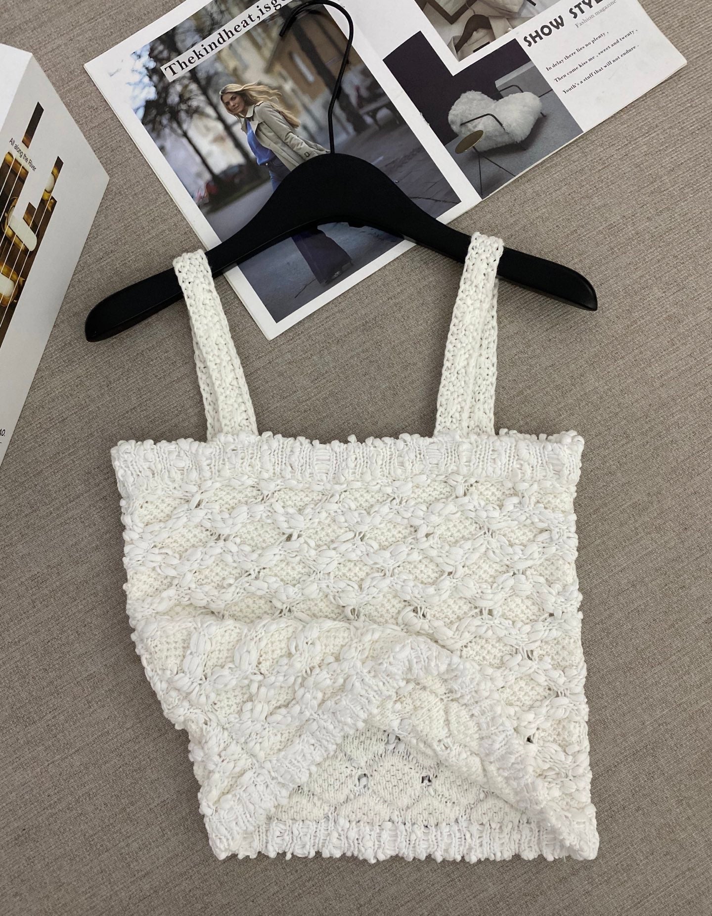Chanel 2026 Tweed Diamond Quilted Openwork Knit Camisole Viscose Cotton 170743