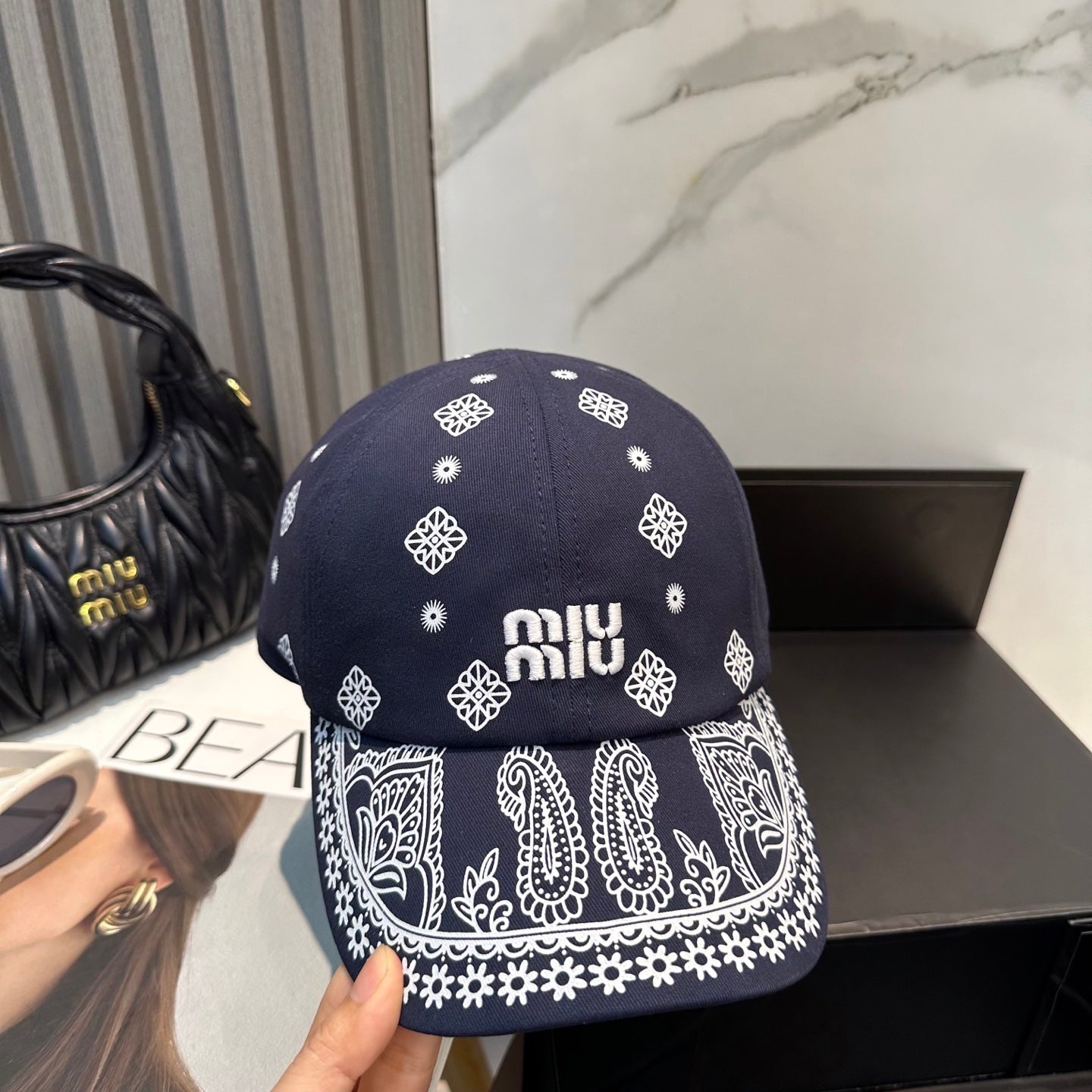 Miumiu Bandana Pattern And Embroidered Logo Hat 229398