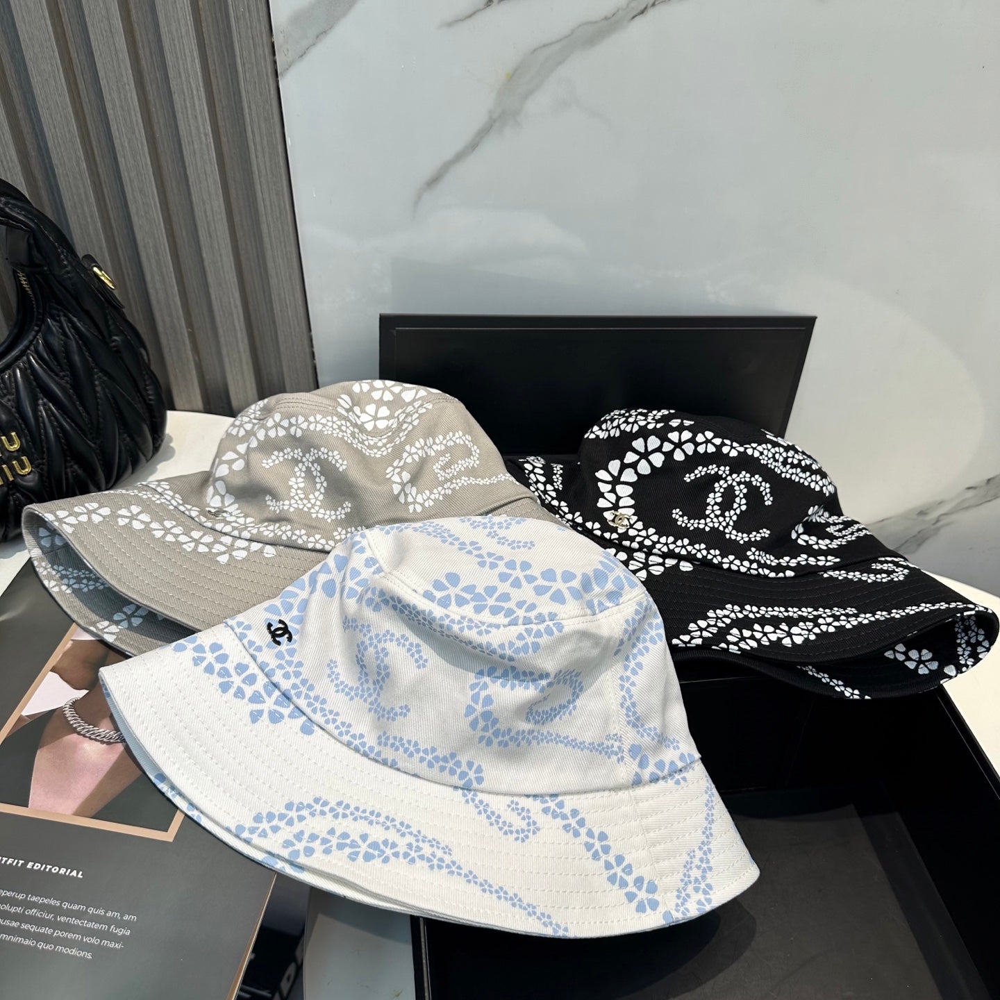 Chanel Bucket Hat With CC Logo And Floral Pattern Cotton 237371
