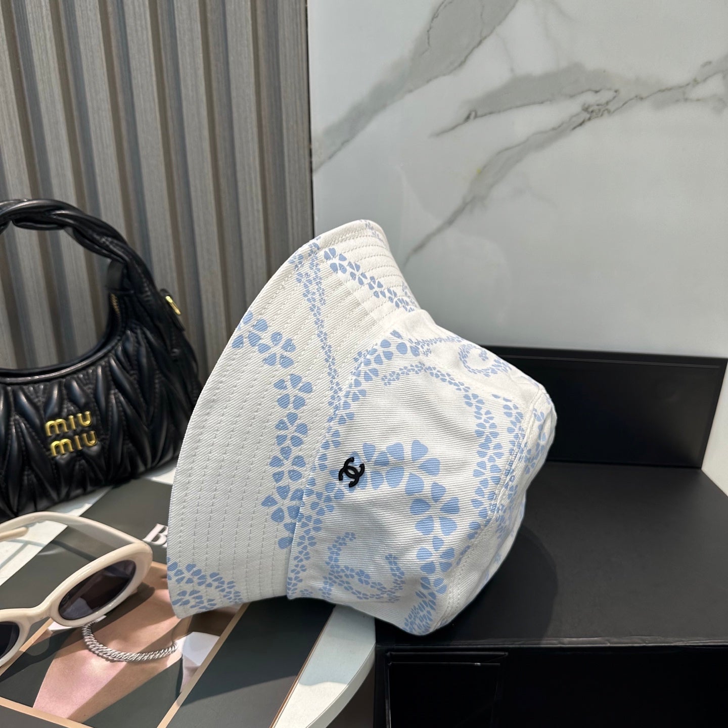 Chanel Bucket Hat With CC Logo And Floral Pattern Cotton 237371